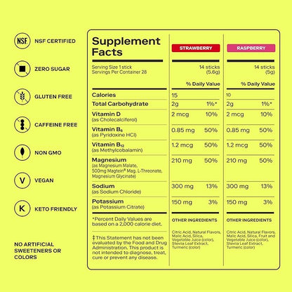 MAGNA Electrolyte Powder Drink Mix for Hydration, Energy & Focus Support with Magnesium L Threonate, Sodium, Potassium, Vitamin D, B6 & B12, Sugar Free, Summer Berries Flavor, 28 Servings