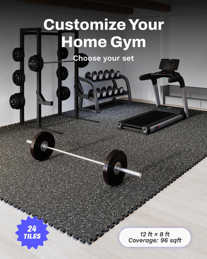 AIRHOP 0.56in Thick 96 Sq Ft Exercise Equipment Mats, 24 Tiles Upgraded Rubber Top with High