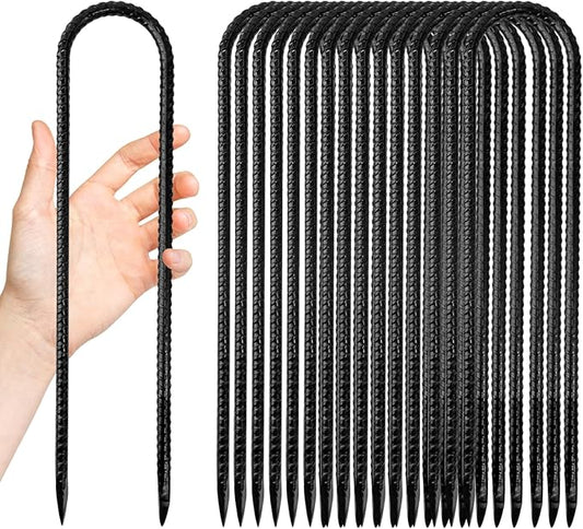 Anothera 16 Pack Heavy Duty Trampoline Stakes, 12 Inches Trampoline Anchors High Wind, Heavy Duty U