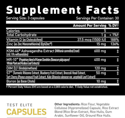 Kaged Test Elite Capsules | Unflavored | Testosterone Booster Ferodrox | Premium Hormone Managment | MR-10, KSM-66 Ashwagandha, S7 Nitric Oxide Booster | Supplements for Men & Women | 30 Servings