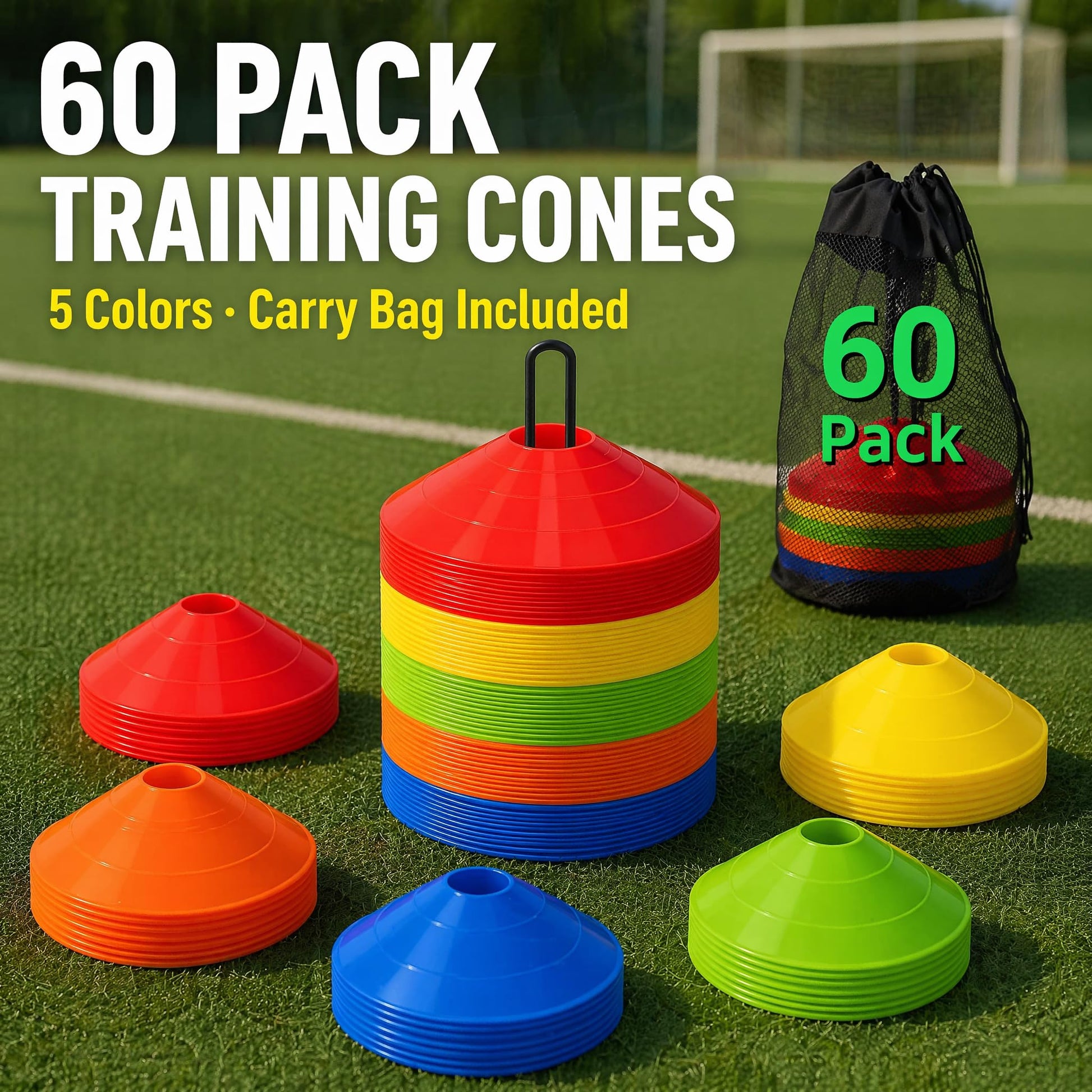 60 Pack Agile Soccer Cones with Portable Bags & Brackets,Sports Cones,cones for sports