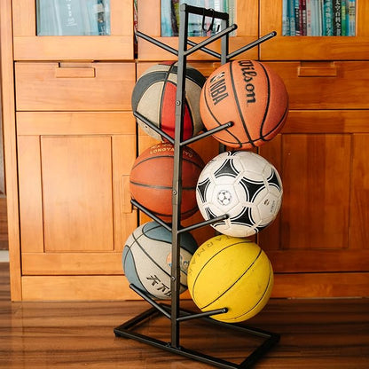 GENMOUS 8-Ball Basketball Holder - 34.5" Tall Double Side Metal Rack Display Stand for Basketball, Football, Volleyball Storage - Sports Decor for Home, Garage, Indoor, Outdoor Ball Storage