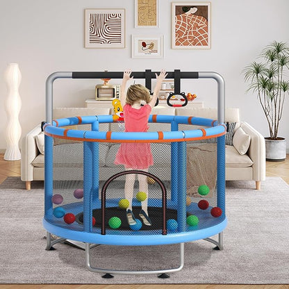 55" Small Trampoline for Kids, Telawah Indoor Outdoor with with Enclosure Net, Safety Enclosure, Round Jumping Mat with Basketball Hoops, Birthday Gifts for Children