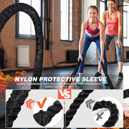 Battle Ropes for Home Gym, Exercise Rope 1.26/1.5inch, 30 40FT Heavy Battle Rope Weighted Battle Rope Training Heavy Rope for Workout Exercise
