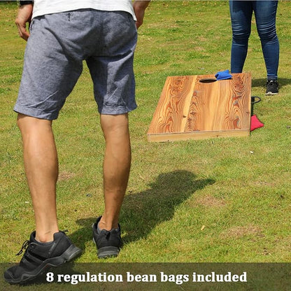 Solid Wood Premium Corn Hole Outdoor Game Set, 2 Regulation and Waterproof Cornhole Game Boards, with 8 Toss Bags, Perfect for Outdoor Indoor