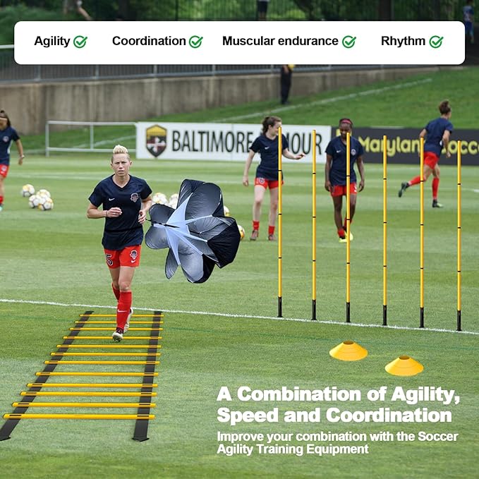 24Pcs Soccer Agility Training Equipment Set Ultimate Agility Poles Cones Ladder More for Quick Assembly and Easy Portability Suitable for All Skill Levels Enhance Speed Agility Training