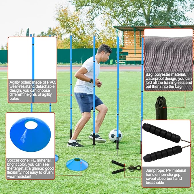 24Pcs Soccer Agility Training Equipment Set Ultimate Agility Poles Cones Ladder More for Quick Assembly and Easy Portability Suitable for All Skill Levels Enhance Speed Agility Training