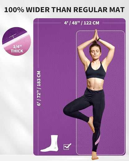 CAMBIVO Large Yoga Mat (6'x 4'), Extra Wide Workout Mat for Men and Women, Yoga Mat Thick 1/3 &1/4 Exercise Mats for Home Workout, Yoga, Pilates (Black,1/4 inch)