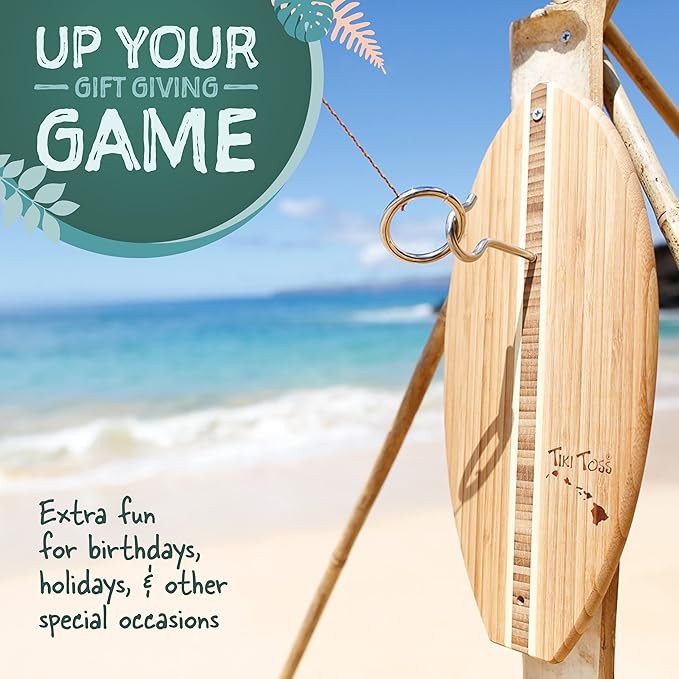 Tiki Toss Ring Toss Game for Adults & Kids - Hook and Ring Games with String and Hooks for Indoor/Outdoor Use, Man Cave Decor & Stuff, Gifts for Men - Standard or Deluxe 12.3" / Tiny 5"