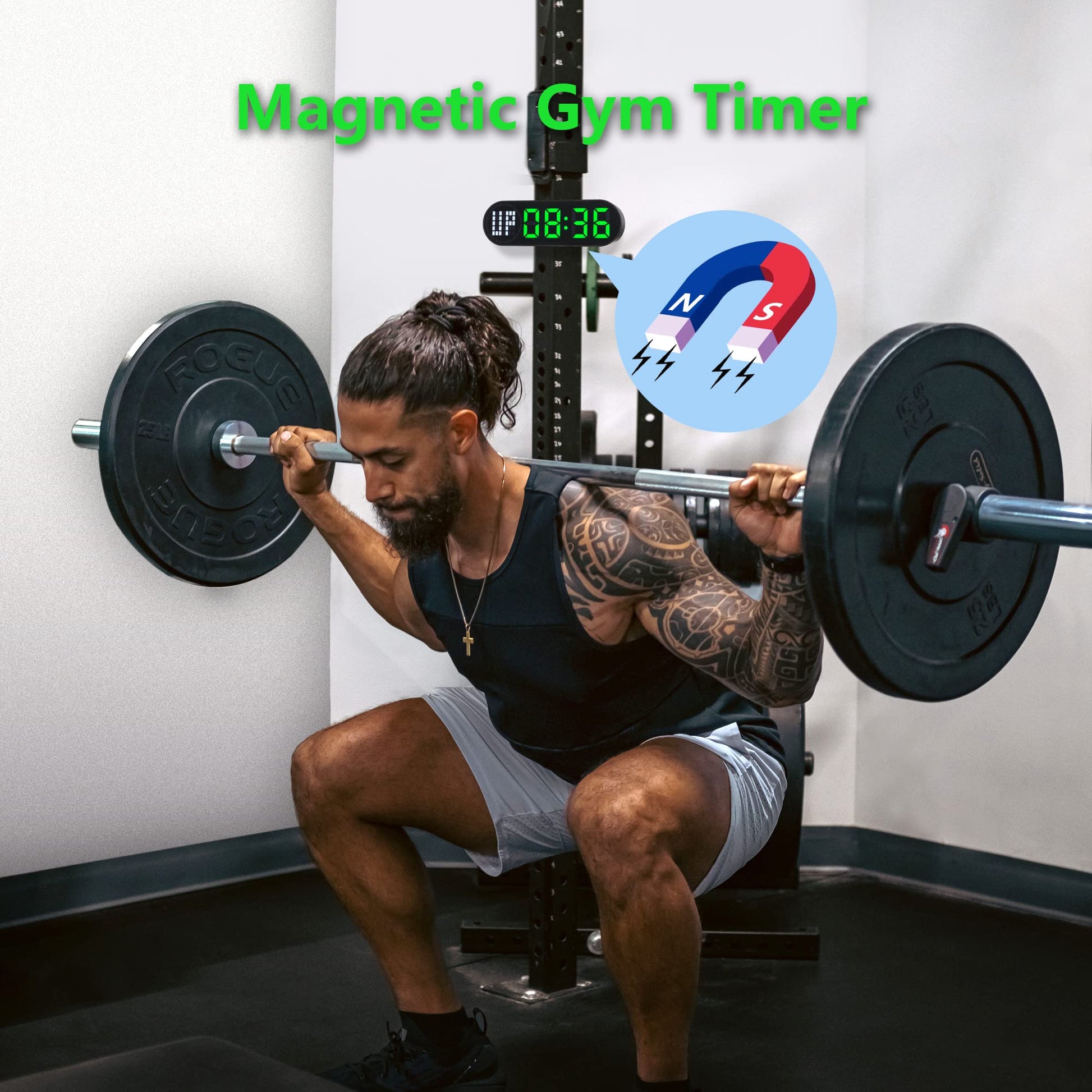 Portable Gym Timer Battery Powered, Magnetic Interval Workout Clock Time with Time Progress Bar