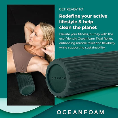 Oceanfoam Tidal Roller - Hunter - Muscle Massage Foam Roller for Back Pain & Stretching - Firm and Ergonomic Wide Wave Textured - Yoga, Athletics, & Wellness - Full Size, 20" x 5"