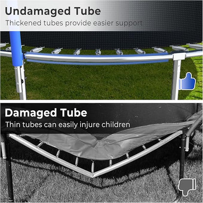 Upgraded 10/12/14/15/16FT Trampoline Outdoor, Large Kids Trampoline with Light, Stakes, Sprinkler, Backyard Trampoline with Basketball Hoop and Net, Capacity for 4-6 Kids and Adults