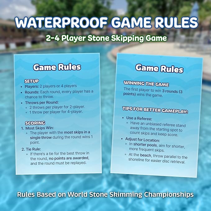 Soft Stone Skippers Game – Fun Pool Toys for Kids All Ages - 4 Pack Water Skipping Discs Set – Best Beach Games Gifts for Boys & Girls Ages 5 6 7 8 9 10 11 + Year Old - Water Bouncing Skip Ball Toy