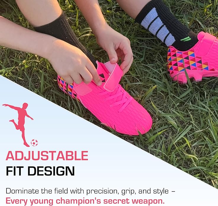 Soccer Cleats for Kids & Youth | Lightweight Football Shoes for Firm Ground | Durable Girls & Boys Soccer Cleats with Non-Slip Sole | Comfortable Soccer Boots | Unisex Size 11-6