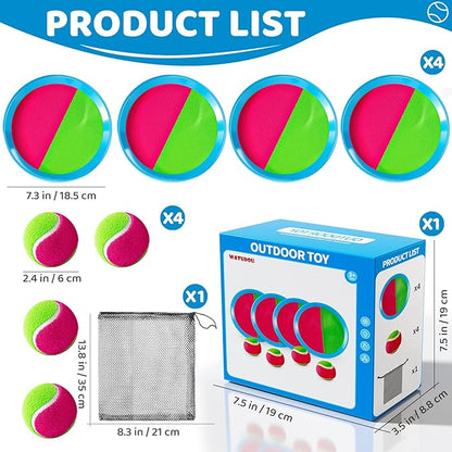 Toss and Catch Ball Game Set, Beach Outdoor Toys for Kids Boys with Paddle, Balls and Storage Bag, Yard Backyard Outside Indoor Toys Games Gifts for Kids Boys Girls Ages 3 4 5 6 7 8 9 10