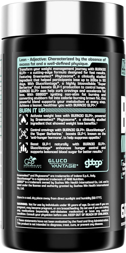 BURN30 GLP-1 Supplement - Super Berberine Weight Management Support GLP1 Naturally | Advanced Appetite Control & Metabolism Support with Clinically Studied Ingredients??| Stimulant Free