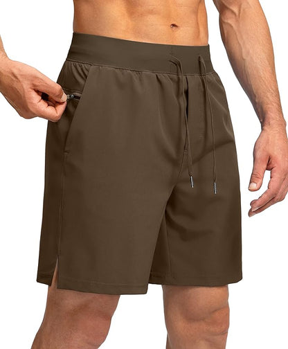Men's Running Shorts with Zipper Pockets 9 Inch/ 7 Inch / 5 Inch Lightweight Quick Dry Gym Workout Athletic Shorts for Men(7inch)