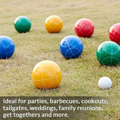 ApudArmis Bocce Balls Set, Outdoor Family Bocce Game for Backyard/Lawn/Beach - Set of 8 Poly-Resin Balls & 1 Pallino & Nylon Carrying Case & Measuring Rope (90mm)