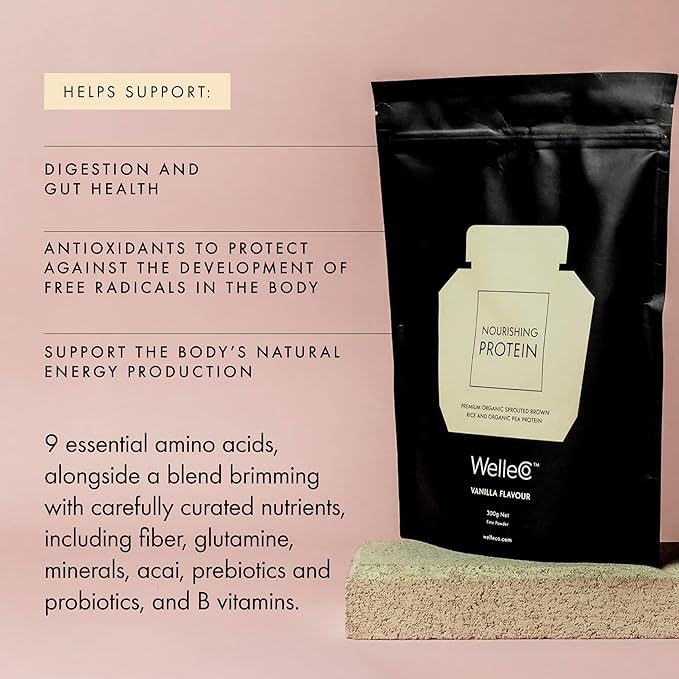 WelleCo, Nourishing Protein, Premium Organic Sprouted Brown Rice & Pea Protein, Vanilla Flavour, 300g (10.5oz) Pouch