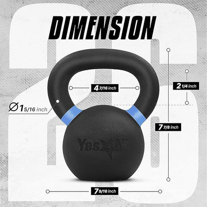 Yes4All Kettlebell, Heavy Duty Powder Coated Cast Iron Kettlebells, Non-Slip Handle & Flat Bottom for Conditioning, Strength Training & Full Body Exercises at Home Gym - Single & Pair