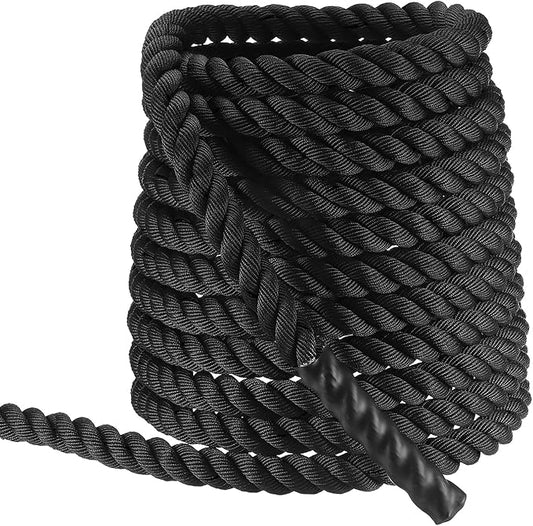 MECCANIXITY Battle Rope 50ft x 1.5 Inch Polyester Workout Rope Heavy Fitness Exercise Rope for Strength Training Home Gym Muscle Building, Black