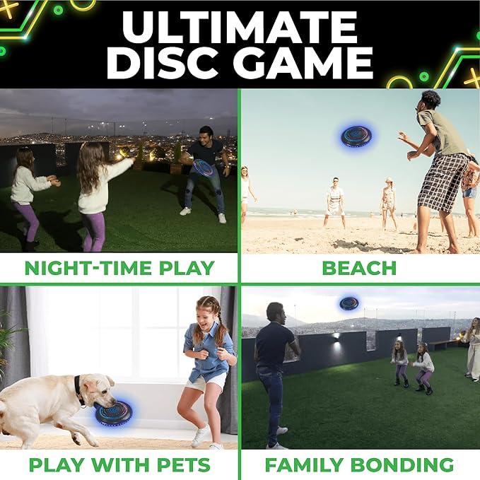 Toysery LED Light Up Fresbee - Glow in The Dark Fresbee for Kids and Adults, Flying Disc Adventure for Day and Night - Easy to Use Ideal for Camping Game