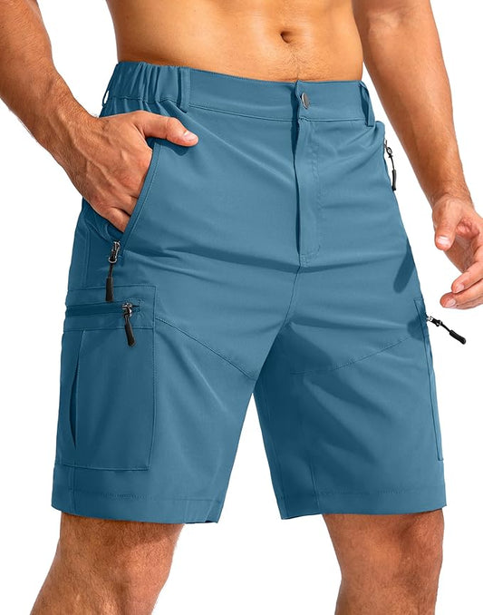 Pudolla Men's Hiking Cargo Shorts 9" Lightweight Outdoor Work Shorts for Men Travel Golf Camping