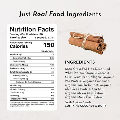 JUST INGREDIENTS Snickerdoodle Protein Powder ??30-Serving Blend with 100% Grass-Fed Whey & Organic Plant Proteins ??Cinnamon & Vanilla Flavor ??Supports Muscle Recovery, Energy*