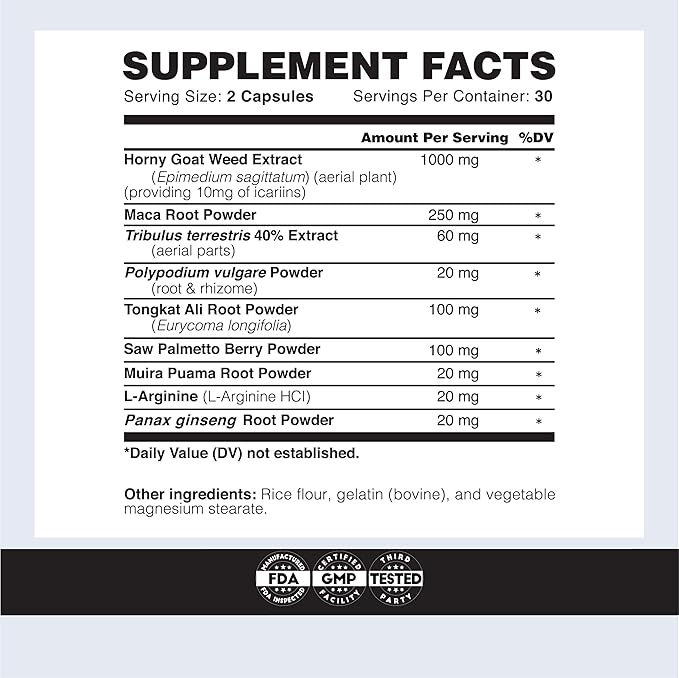 Testosterone Booster Supplement for Men - Goril X Workout Male Enhancing Pills 1000mg - Increase Size, Strength & Energy - with Horny Goat Weed, Tongkat Ali & Tribulus Terrestris - 60 Capsules (2pk)