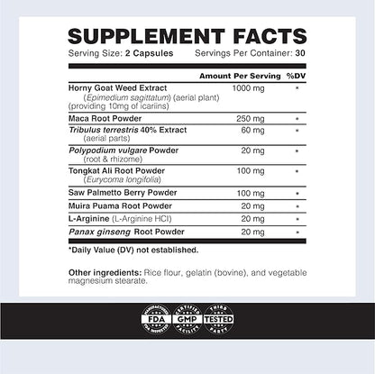 Testosterone Booster Supplement for Men - Goril X Workout Male Enhancing Pills 1000mg - Increase Size, Strength & Energy - with Horny Goat Weed, Tongkat Ali & Tribulus Terrestris - 60 Capsules (2pk)