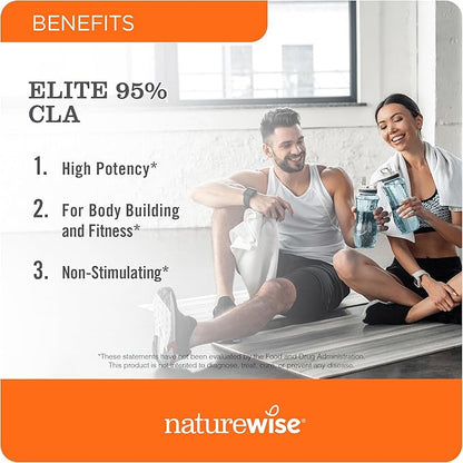 NatureWise CLA 1300 - 95% Active Conjugated Linoleic Acid for Women and Men, Not Stimulating, Supports Weight & Fitness Goals - Non-GMO, Gluten Free - 180 Softgels[2-Month Supply]