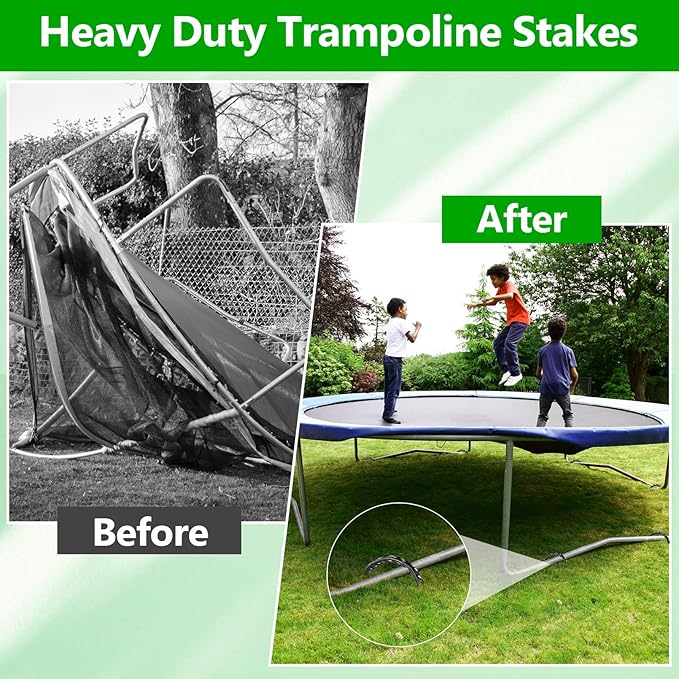 12 Pack Trampoline Stakes, 12 Inches Trampoline Wind Stakes, Heavy Duty Ground Anchors, U Shaped Rebar Ground Stake with T Hook for Security Swing Set Camping Soccer Goals(Black)