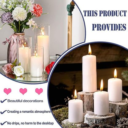 36 Pcs White Pillar Candles Bulk Set，Hurricane Candlesï¼? Different Lengths (12 Each)，Dripless Unscented Smokeless，Gives You a Better Atmosphere When Organizing an Event Party.