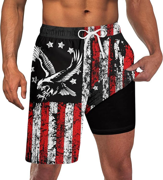 Goodstoworld Mens Swim Trunks with Compression Liner 9'' Inseam Quick Dry Swimsuit Shorts M-3XL