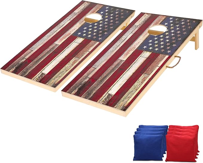 Solid Wood Vintage Cornhole Game Set, Two 4'x2'Cornhole Boards, 8 Cornhole Bags for Indoor and Outdoor Toss Games Competitions, Tournaments