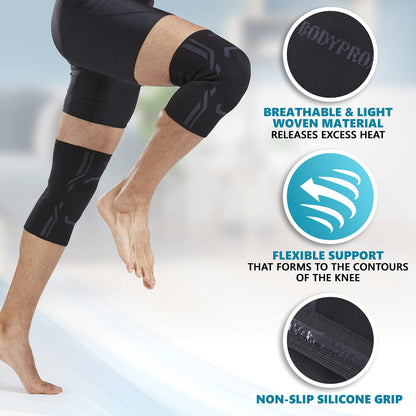 Bodyprox Knee Compression Sleeve for Men and Women (2 Pack), Knee Support Brace for Running and