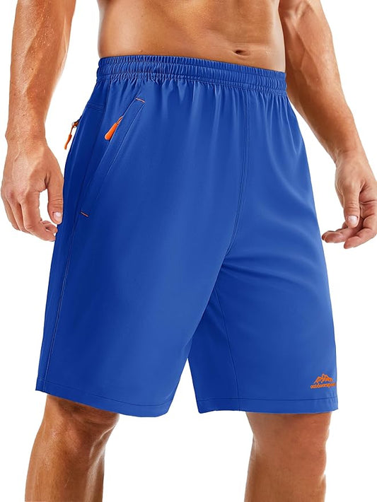 TACVASEN Men's Running Athletic Shorts 9" Quick Dry Workout Gym Shorts Lightweight Summer Shorts 3 Zipper Pockets