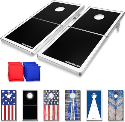 GoSports 4 x 2 ft Aluminum Cornhole Game Sets – Choose LED Lights or Standard - Set Includes 2 Foldable Regulation Size Boards, 8 Bean Bags, & Rules