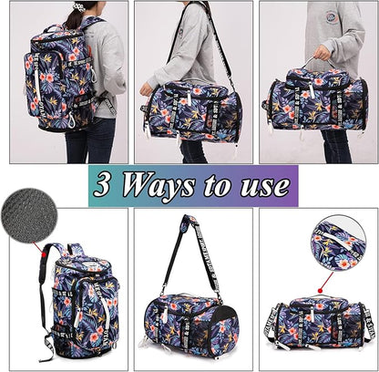 Gym Duffle Bag Backpack with Shoe Compartment,4 ways Travel Backpack for Women and Men,Multi-Functional Weekender bag with Waterproof Layer&Laptop Compartment for Fitness, Travel,Camping