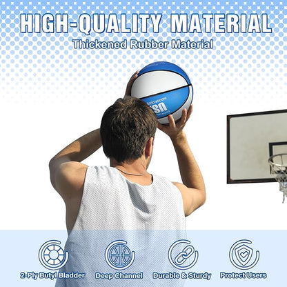 Lenwen 12 Pieces Rubber Basketball Bulk Official Size Basketball with Pump for Game Practice Training Street Ball Sport Gift for Kids Youth Teens Adults Indoor Outdoor