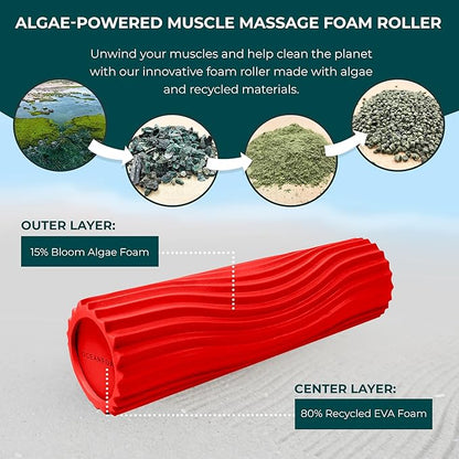 Oceanfoam Tidal Roller - Red - Muscle Massage Foam Roller for Back Pain & Stretching - Firm and Ergonomic Wide Wave Textured - Yoga, Athletics, & Wellness - Full Size, 20" x 5"