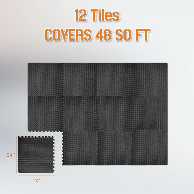 GWT Puzzle Exercise Mat, EVA Foam Interlocking Floor Tiles for Home Gym, Workout Equipment, Treadmill, Protective Flooring, Fit Tile 48 SQ FT (12 Pcs)