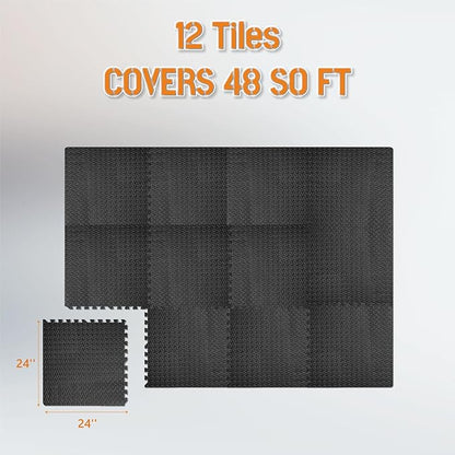 GWT Puzzle Exercise Mat, EVA Foam Interlocking Floor Tiles for Home Gym, Workout Equipment, Treadmill, Protective Flooring, Fit Tile 48 SQ FT (12 Pcs)