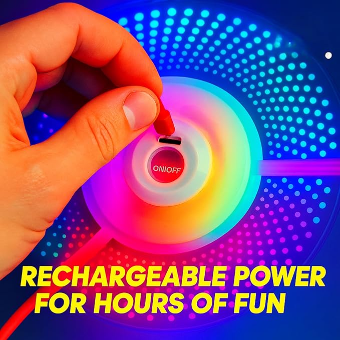 TOMLEON LED Flying Disc with Millions of Colors, Rechargeable & Waterproof, Smart Light Modes, Light-Up 175g - Frisbee for Outdoor Fun, Camping, Birthdays for Men, Boys, Teens, & Kids