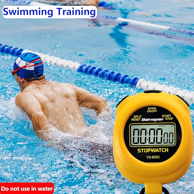 Stopwatch Timer with Countdown, ON/Off Simple Operation No Clock No Date, Digital Stop Watch for Sports, Yellow