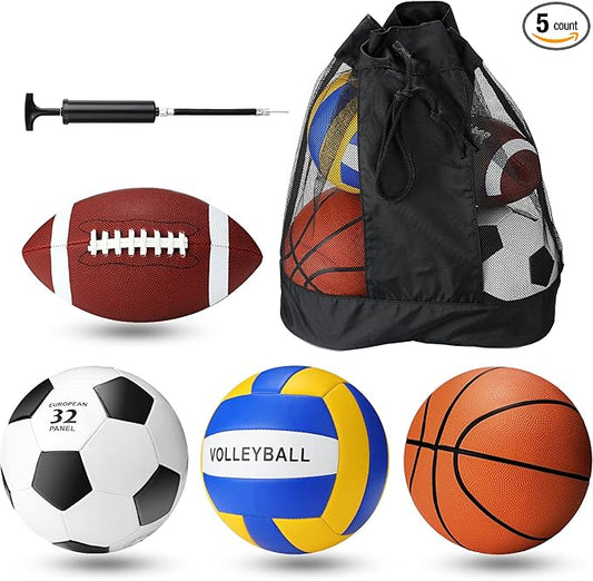 Jerify 4 Pcs Sport Balls Set Official Size Athletic Balls Include Soccer, Football, Basketball