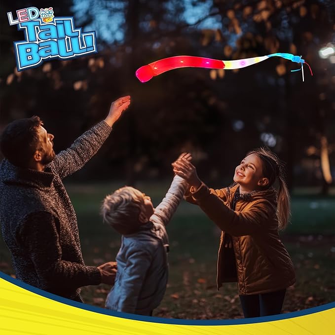 Outdoor Throw and Catch Light Up Ball Games -Kids Sports Ball & LED Tail Glow at Night - Play in The Dark - Fun Throwing Toys for Kids & Adults, Boys & Girls
