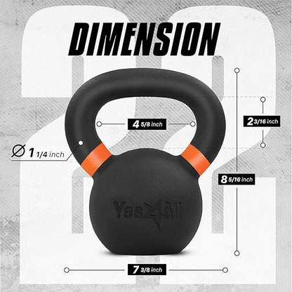 Yes4All Kettlebell, Heavy Duty Powder Coated Cast Iron Kettlebells, Non-Slip Handle & Flat Bottom for Conditioning, Strength Training & Full Body Exercises at Home Gym - Single & Pair