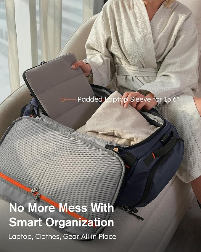 Tolaccea Gym Bag for Men & Women, 40L Duffle Bag Backpack for Travel Sports with Shoe Compartment, Wet Pocket & Extra Laptop Bag for 15.6'', 3-in-1 Sport Workout Duffel Carry On for Airplane (Navy)