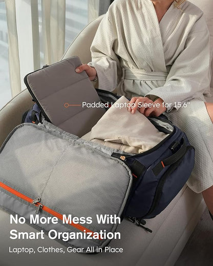 Tolaccea Gym Bag for Men & Women, 40L Duffle Bag Backpack for Travel Sports with Shoe Compartment, Wet Pocket & Extra Laptop Bag for 15.6'', 3-in-1 Sport Workout Duffel Carry On for Airplane (Navy)